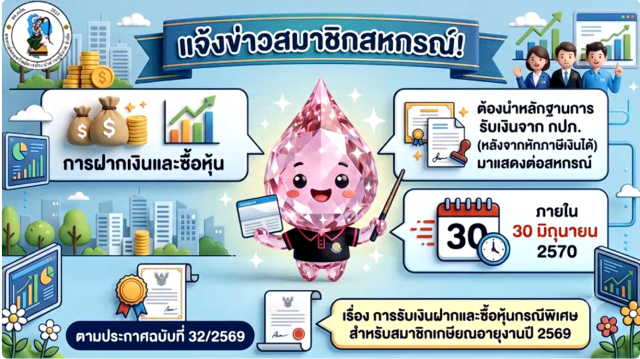 การรับเงินฝากและซื้อหุ้นกรณีพิเศษสำหรับสมาชิกเกษียณอายุงานปี 2569